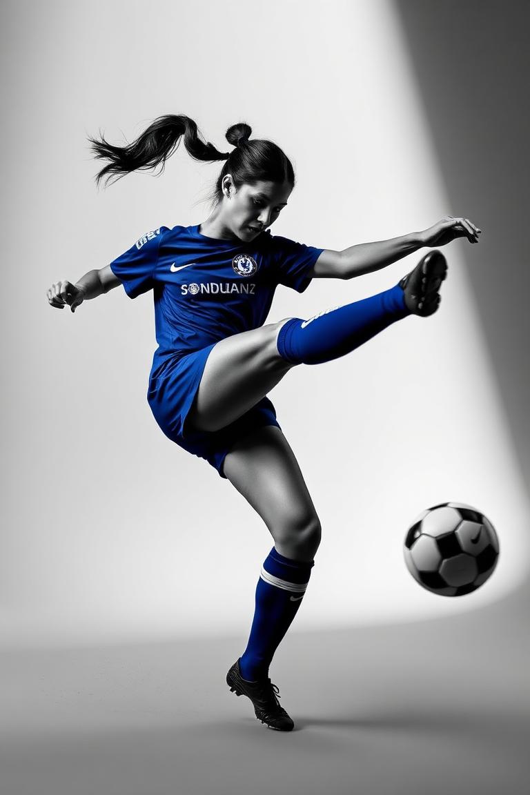 Chelsea Women player striking the ball
